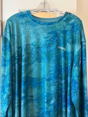 NWOT 2X Men’s Magellan Performance Blue Teal Marbled Long Sleeve Shirt Sun guard